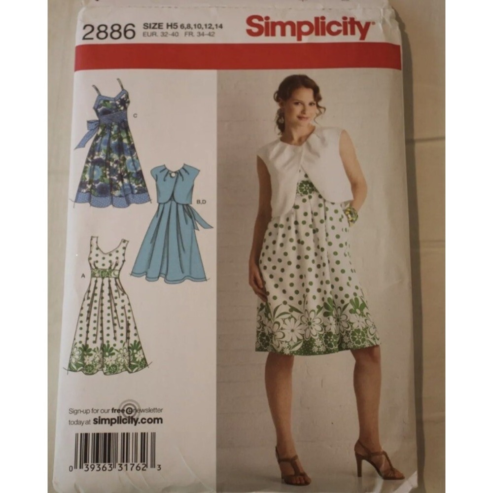 Dress Bolero Shrug Pleated Simplicity 2886 6- 14 Sewing Pattern Uncut
